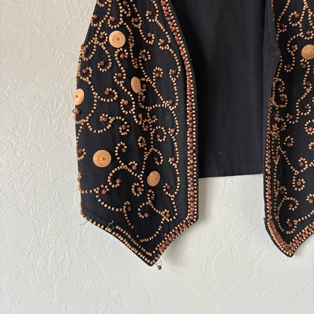 Vintage Fiber Optics Beaded Wooden Button Vest | 90s Boho Festival | L - Picture 3 of 12